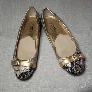 Michael Kors Snakeskin Patterned Flats with Gold Accents